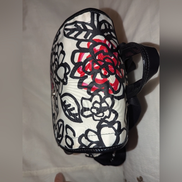 Coach Poppy Daisy Floral Graffiti Nylon Backpack Top Handle Black White Pink EUC - Picture 6 of 16